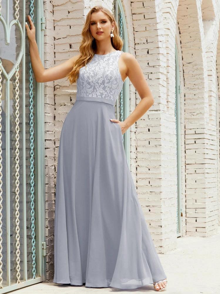 Lace Bridesmaid Dress Floor Length Evening Gowns with Pockets 28017 - Image 9