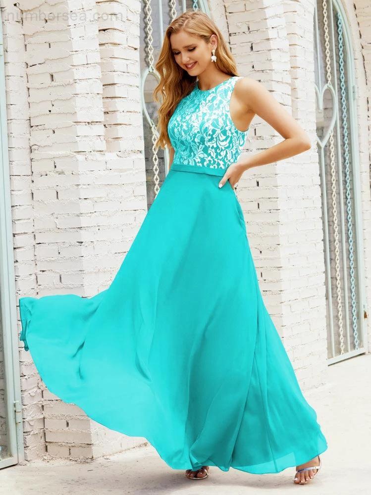 Lace Bridesmaid Dress Floor Length Evening Gowns with Pockets 28017 - Image 92