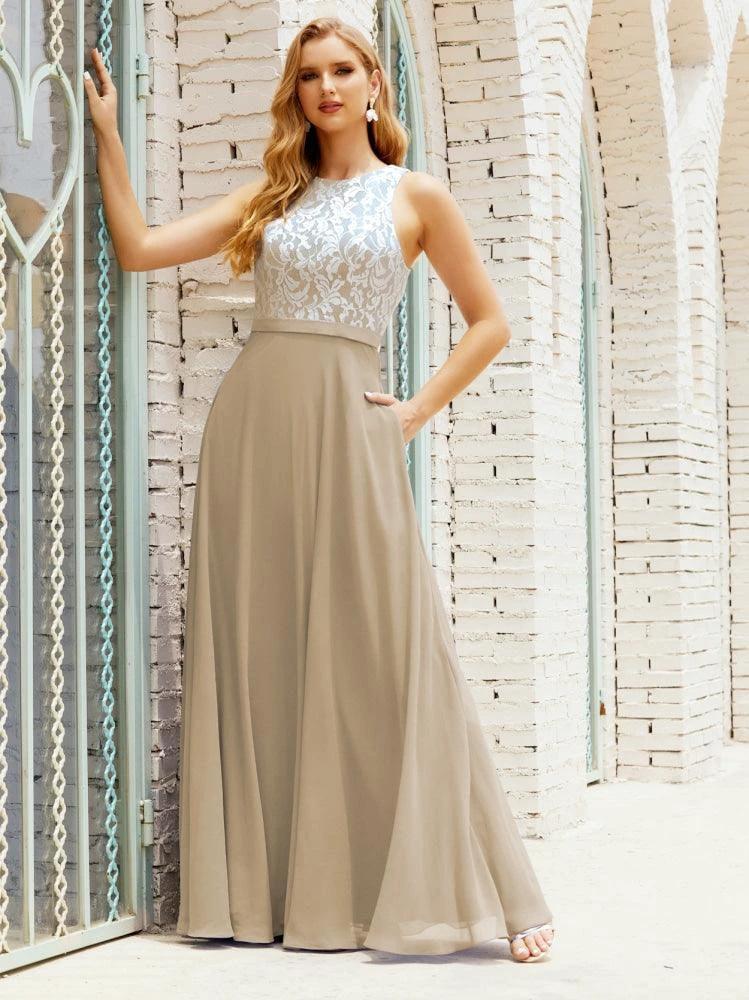 Lace Bridesmaid Dress Floor Length Evening Gowns with Pockets 28017 - Image 93