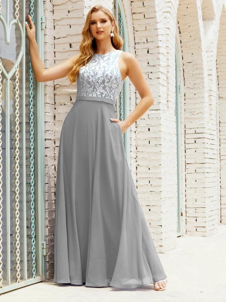 Lace Bridesmaid Dress Floor Length Evening Gowns with Pockets 28017 - Image 97