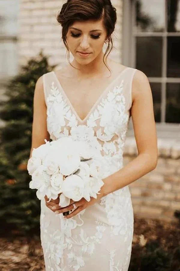 Lace Deep V-neck Bohemian Wedding Dress Mermaid Bridal Gown WD748 - Image 2