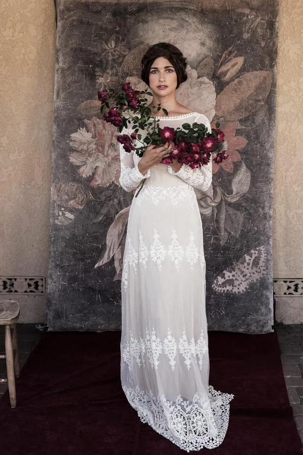 Lace Long Sleeve Backless Boho Wedding Gowns Rustic Wedding Dress WD515 - Image 4
