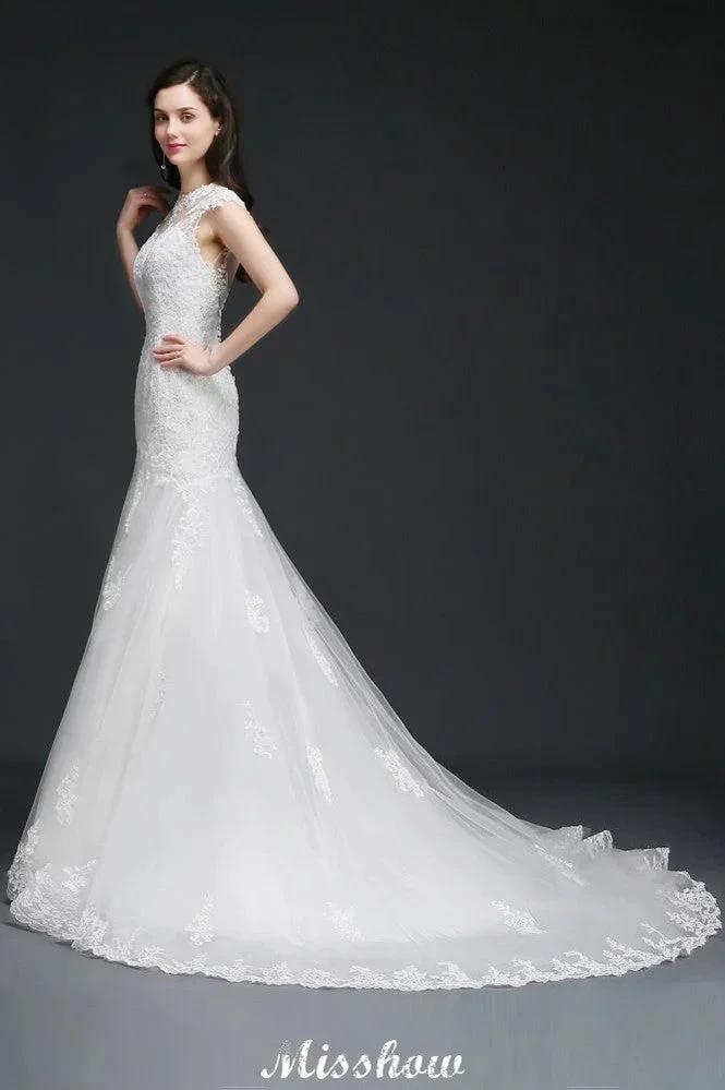 Lace Mermaid Jewel Elegant Wedding Dress - Image 4