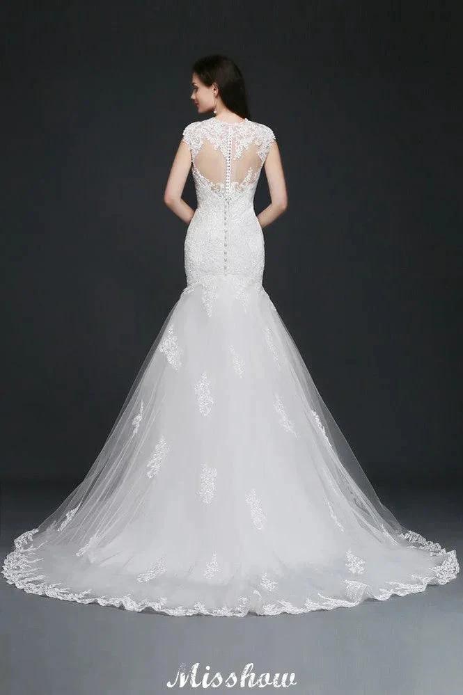 Lace Mermaid Jewel Elegant Wedding Dress - Image 5