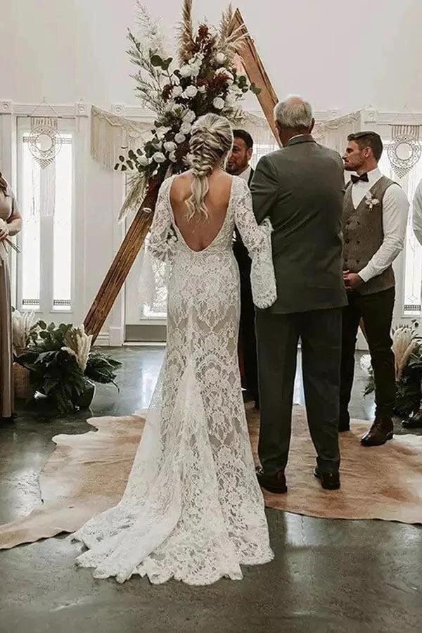 Lace Mermaid V-neck Long Sleeves Backless Bohemian Wedding Dresses  WD652 - Image 2