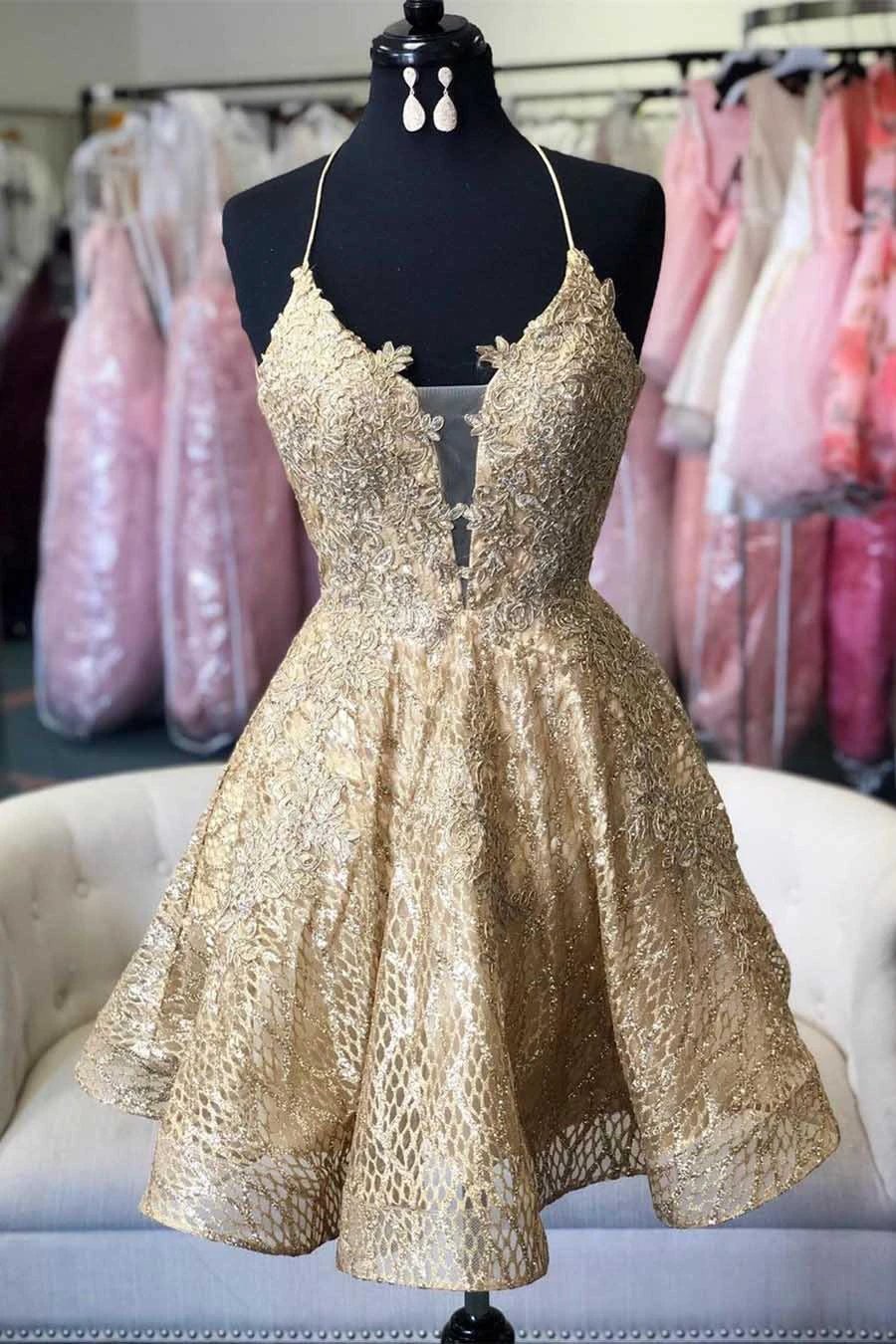 Lace Short Prom Dress Homecoming Dress with Criss Cross Back PD422 - Image 4