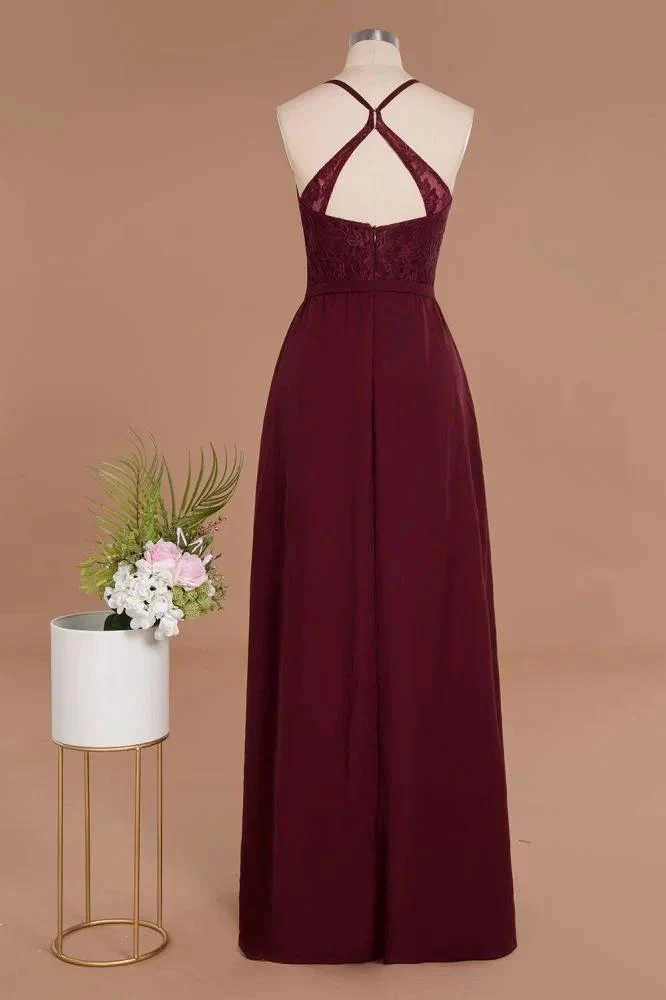 Lace Spaghetti Straps Prom Dresses | A-Line Sleeveless Side Split Evening Dresses - Image 10