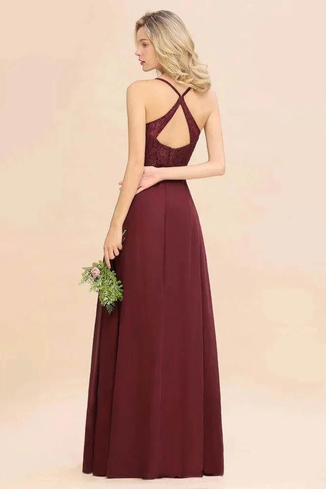 Lace Spaghetti Straps Prom Dresses | A-Line Sleeveless Side Split Evening Dresses - Image 2
