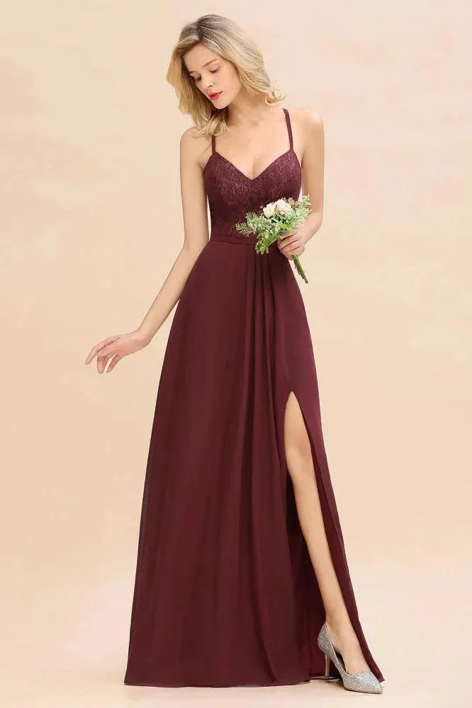 Lace Spaghetti Straps Prom Dresses | A-Line Sleeveless Side Split Evening Dresses - Image 3