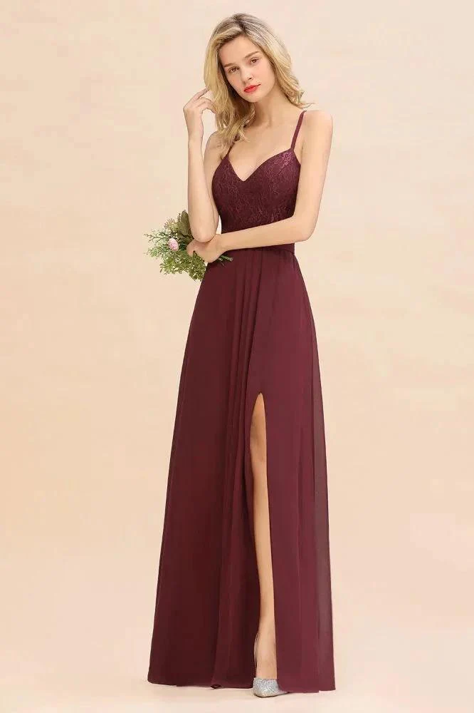 Lace Spaghetti Straps Prom Dresses | A-Line Sleeveless Side Split Evening Dresses - Image 5