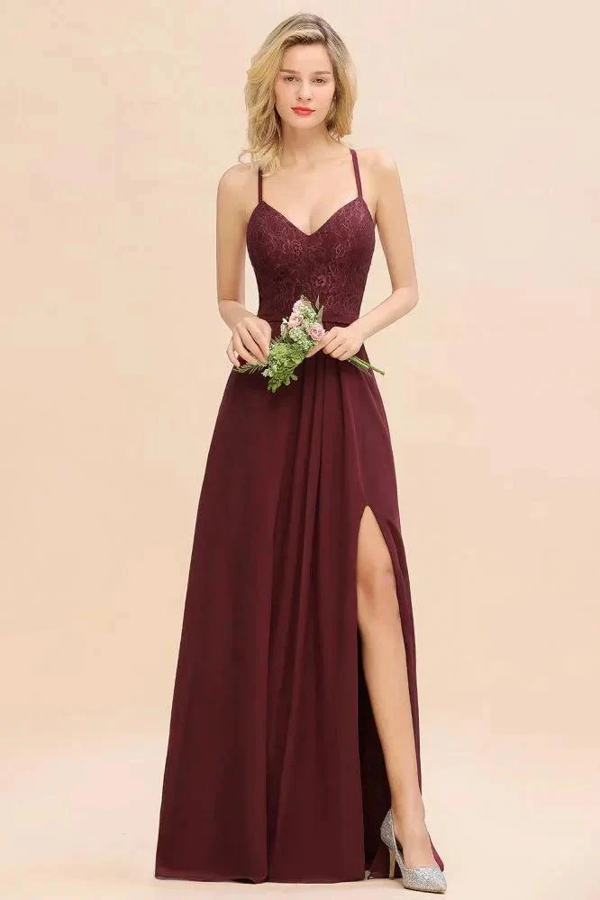 Lace Spaghetti Straps Prom Dresses | A-Line Sleeveless Side Split Evening Dresses - Image 6