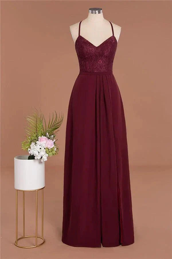 Lace Spaghetti Straps Prom Dresses | A-Line Sleeveless Side Split Evening Dresses - Image 9