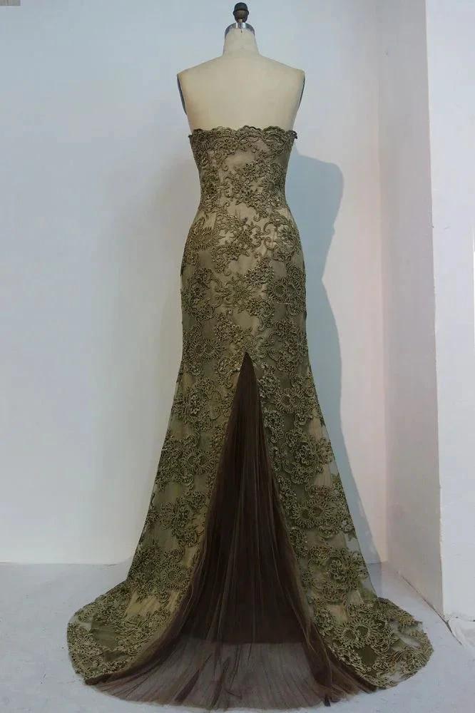 Lace Strapless Mermaid Sweetheart Floor Length Prom Dresses - Image 2