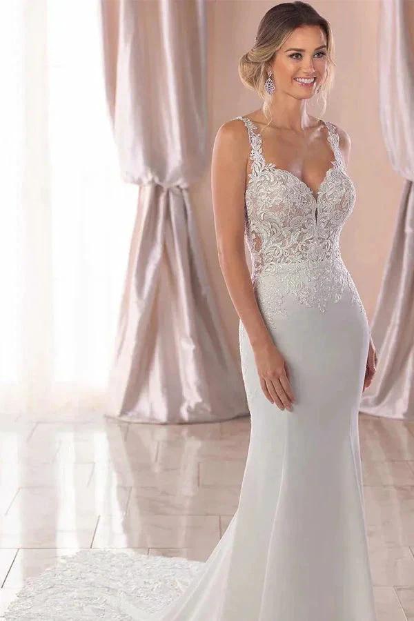 Lace Straps Court Train Mermaid Ivory Wedding Dress WD709 - Image 2