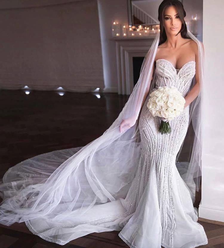 Strapless Sweetheart Beads Mermaid Wedding Dress Appliques Tulle Bridal Wears - Image 3