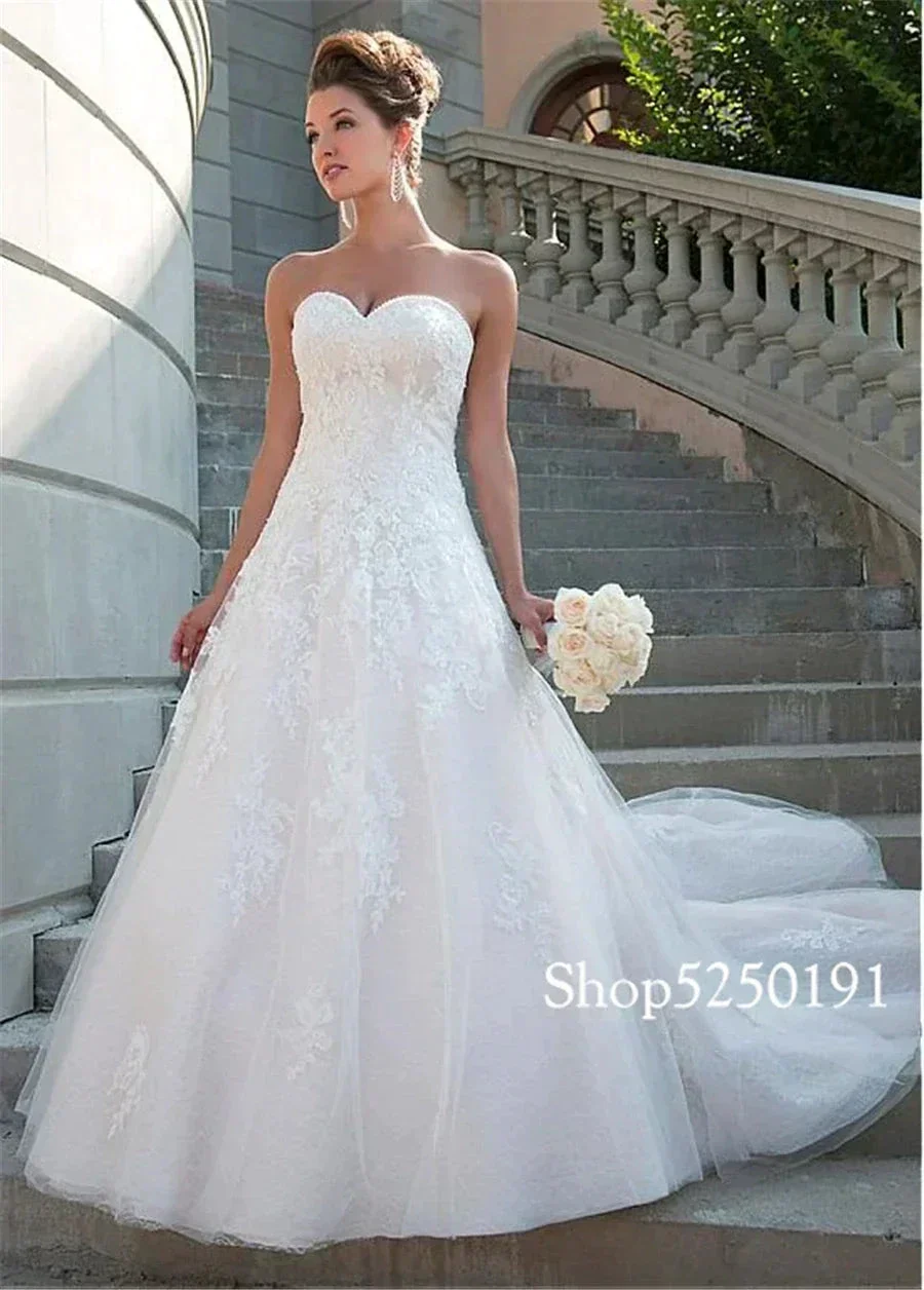 Lace Sweetheart Neckline A-line Wedding Dress Strapless Crystals Bridal Gowns robe de mariee princesse de luxe - Image 3