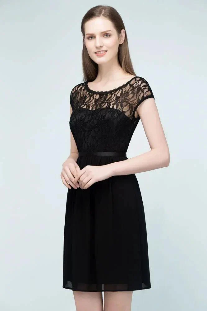 Lace Top Chiffon A-line Short Scoop Bridesmaid Dresses - Image 2