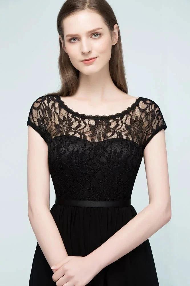 Lace Top Chiffon A-line Short Scoop Bridesmaid Dresses - Image 4
