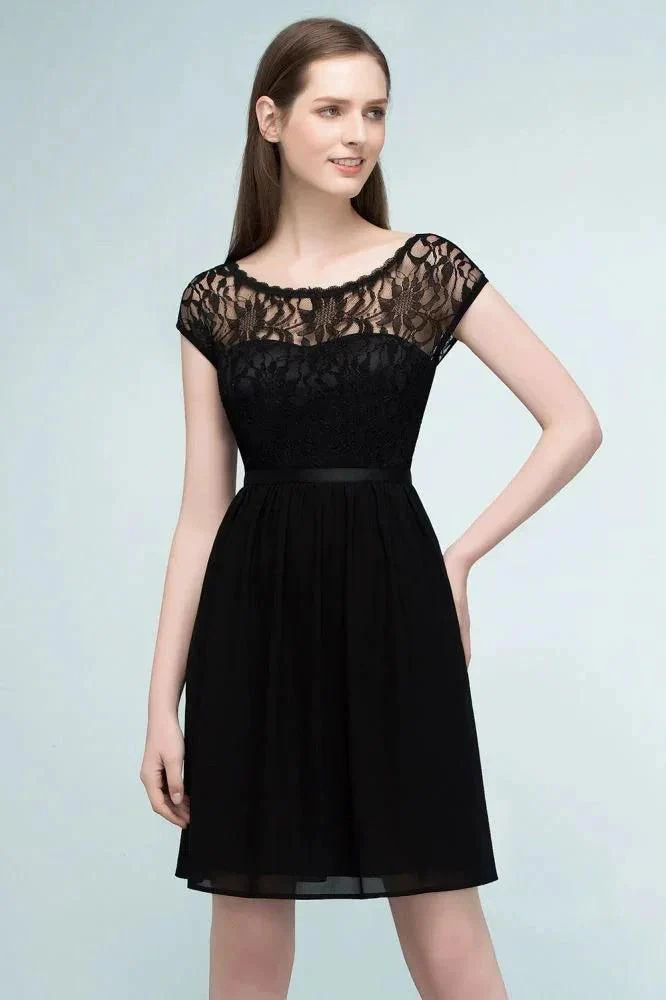 Lace Top Chiffon A-line Short Scoop Bridesmaid Dresses - Image 5