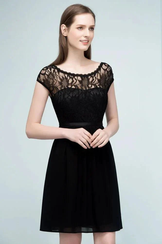 Lace Top Chiffon A-line Short Scoop Bridesmaid Dresses - Image 6