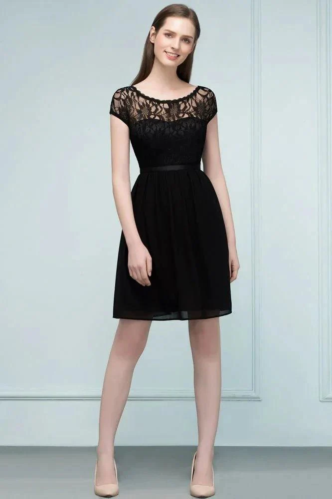 Lace Top Chiffon A-line Short Scoop Bridesmaid Dresses - Image 7