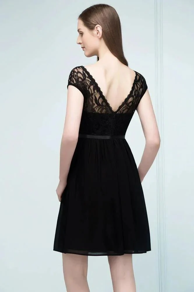 Lace Top Chiffon A-line Short Scoop Bridesmaid Dresses - Image 8