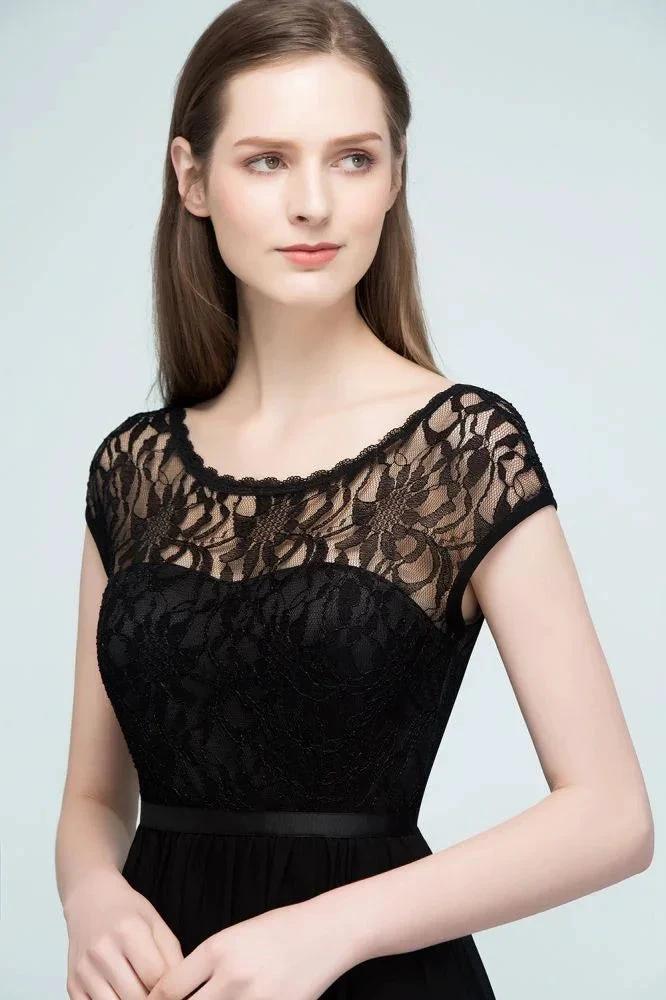 Lace Top Chiffon A-line Short Scoop Bridesmaid Dresses - Image 9
