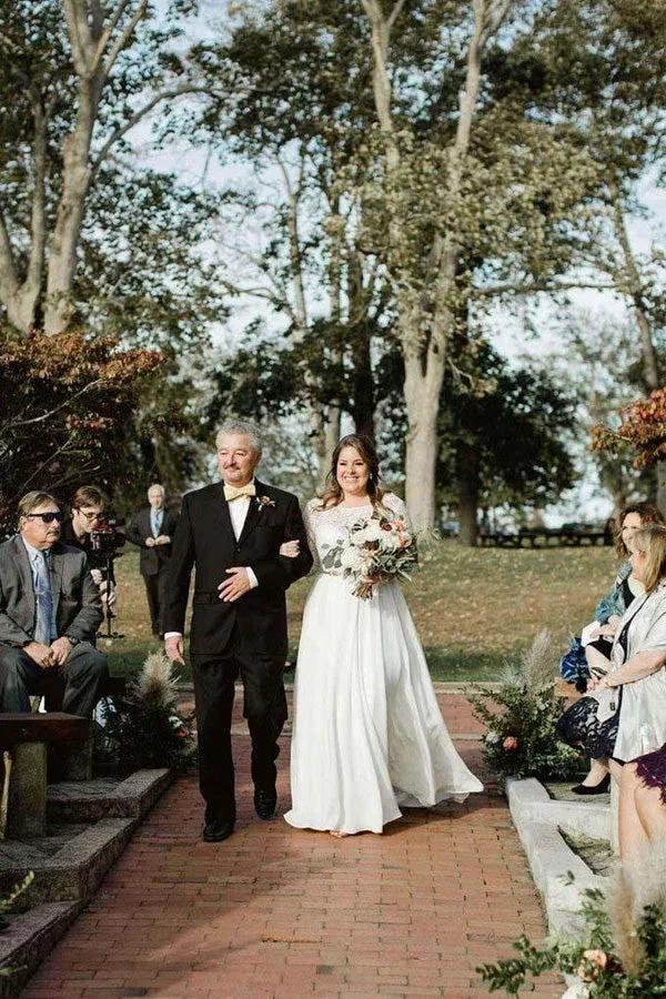 Lace Top Ivory Chiffon Plus Size Wedding Dresses with Long Sleeves  WD462 - Image 2