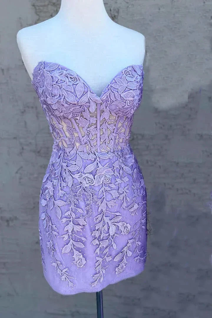 Lace-Up Appliques Strapless Sheath Homecoming Dress Y2490 - Image 9