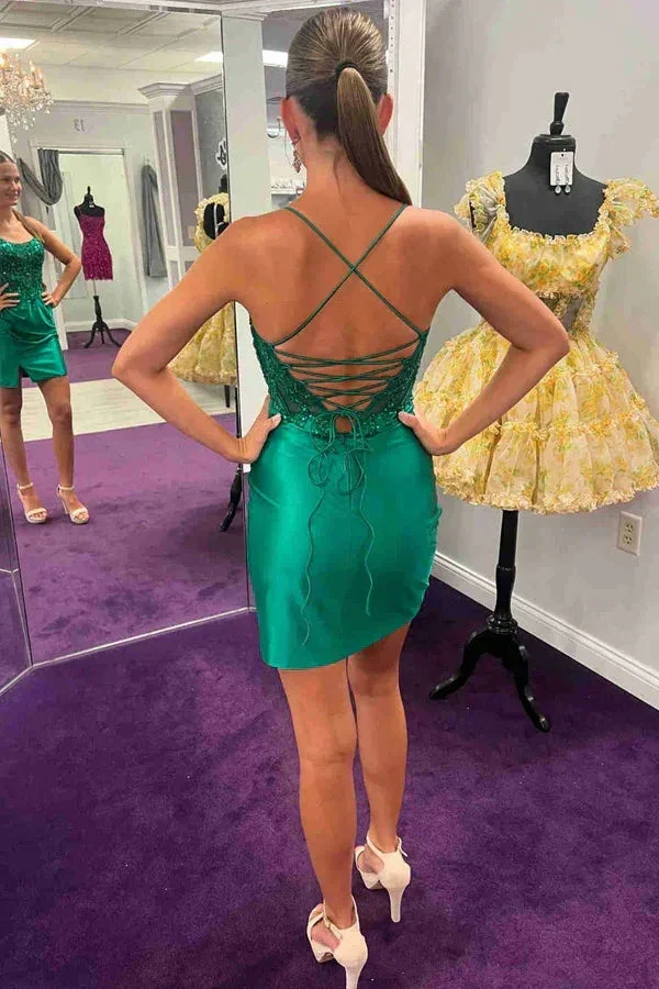 Lace-Up Bodycon Green Homecoming Dress Cocktail Dress PD534 - Image 2