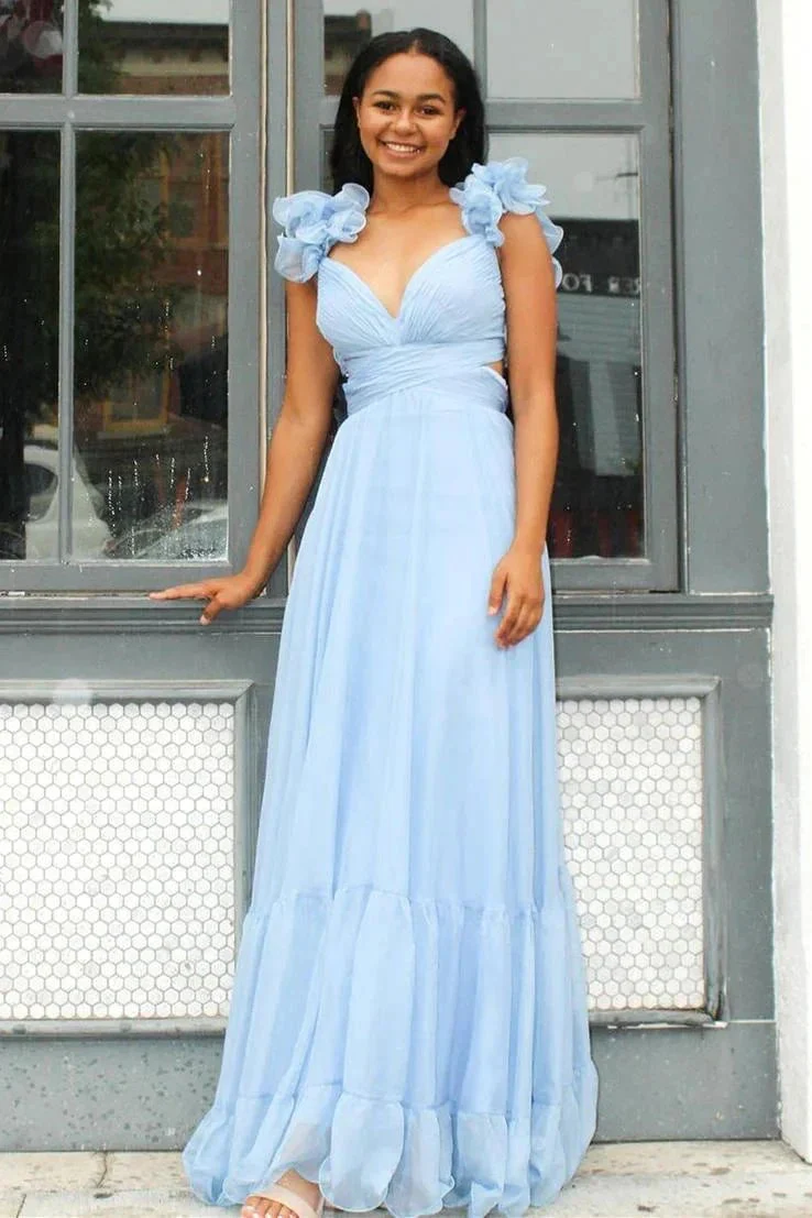Aadhya | Lace-Up Fuchsia V-Neck Ruffle Pleated Long Prom Dress - Image 10
