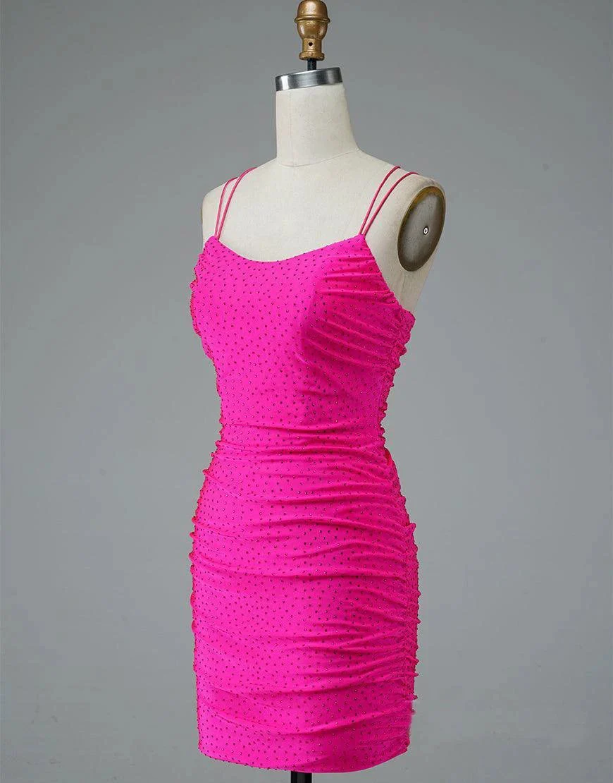 Lace Up Spaghetti Straps Short Homecoming Dress Hot Pink Party Dress PD437 - Image 4