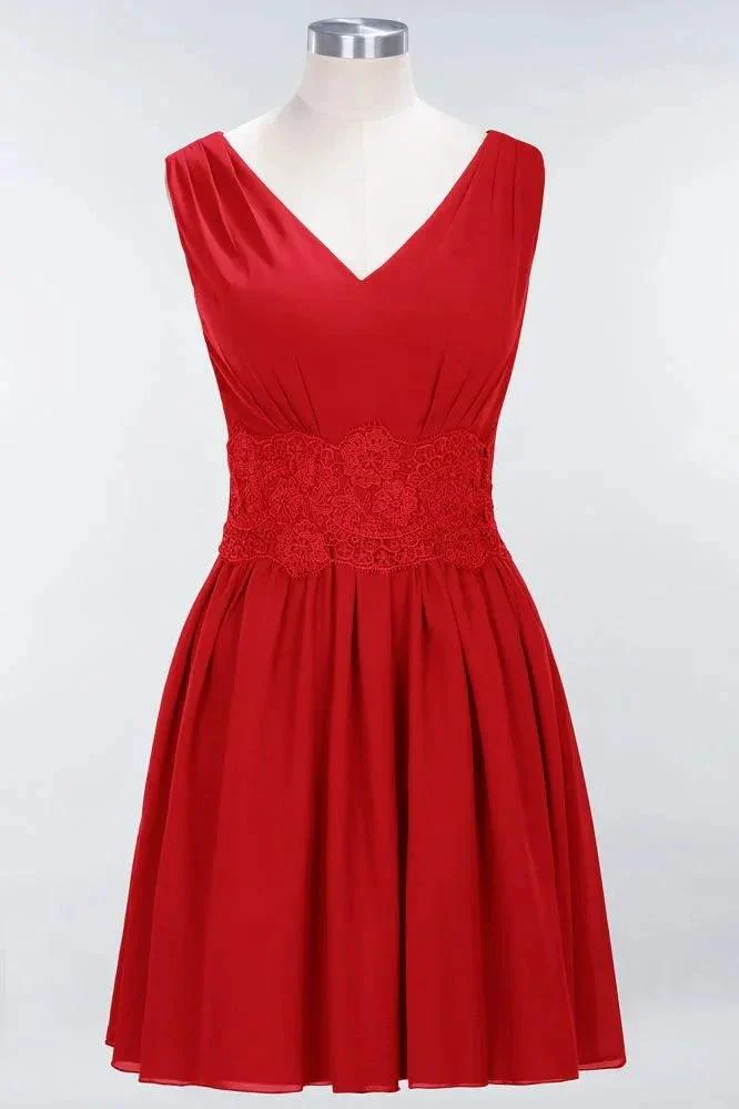Lace V-Neck Sleeveless Mini Bridesmaid Dresses A-line Chiffon Homecoming Dress - Image 10