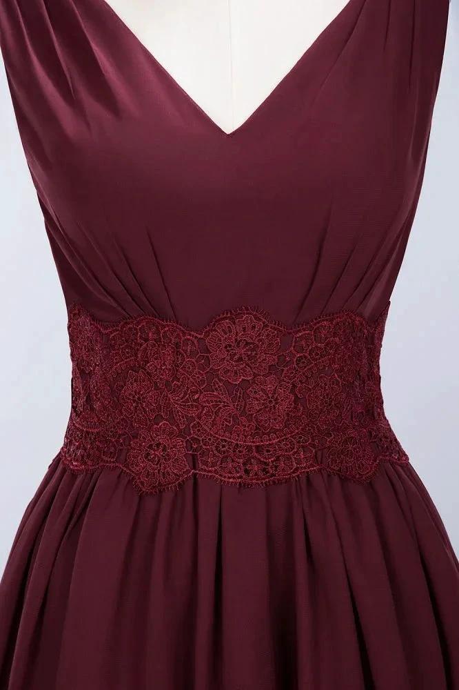 Lace V-Neck Sleeveless Mini Bridesmaid Dresses A-line Chiffon Homecoming Dress - Image 3