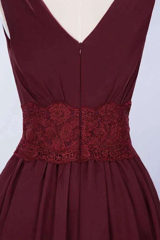 Lace V-Neck Sleeveless Mini Bridesmaid Dresses A-line Chiffon Homecoming Dress - Image 4