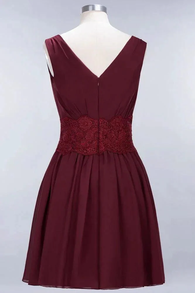 Lace V-Neck Sleeveless Mini Bridesmaid Dresses A-line Chiffon Homecoming Dress - Image 7
