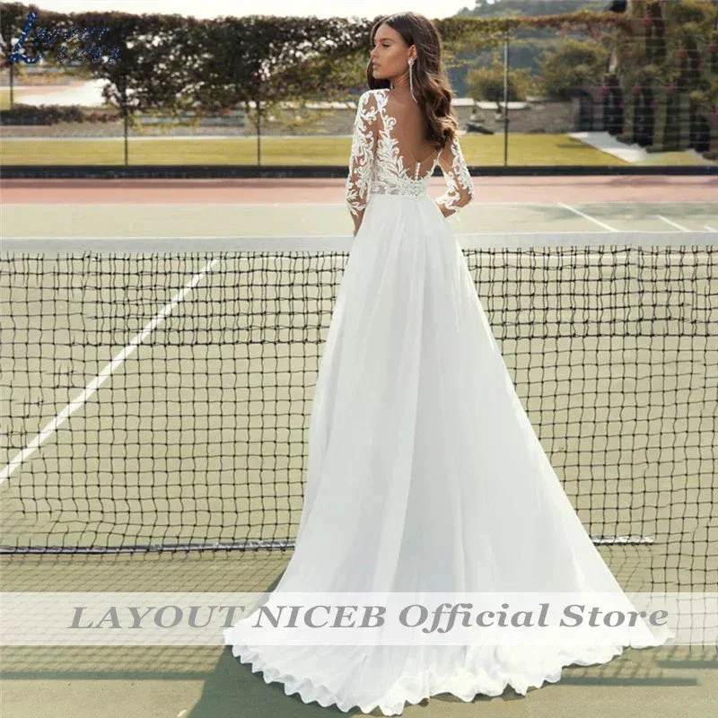 Lace Wedding Dresses Women Chiffon Boho Appliques Bridal Gowns Half Sleeve Beach Vestidos De Novia Casamento Civil - Image 2
