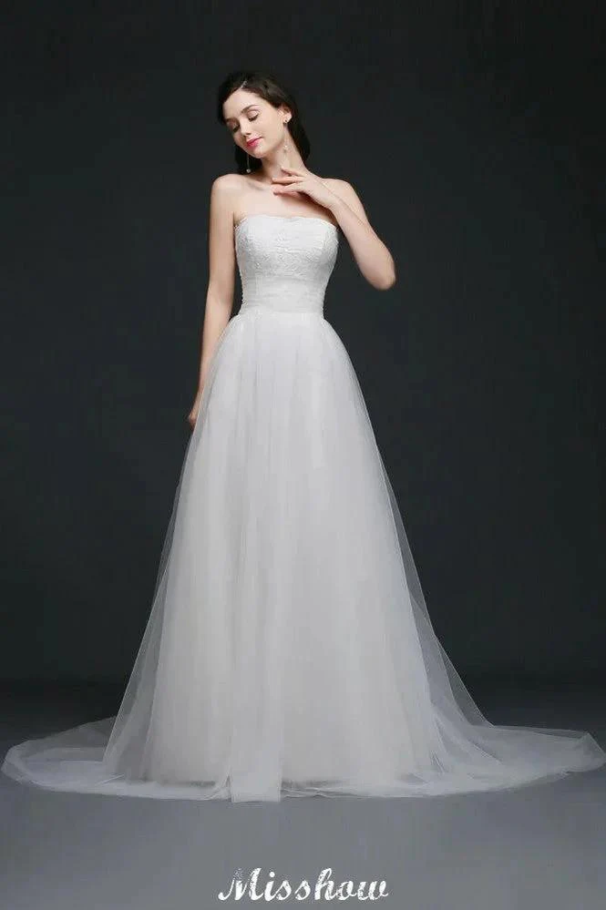 Lace White A-line Strapless Tulle Wedding Dress - Image 2