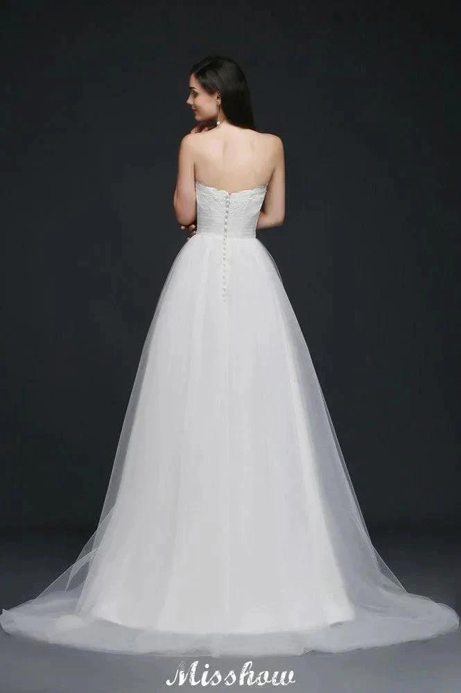 Lace White A-line Strapless Tulle Wedding Dress - Image 4