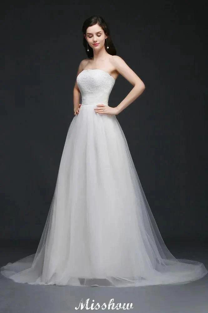 Lace White A-line Strapless Tulle Wedding Dress - Image 6