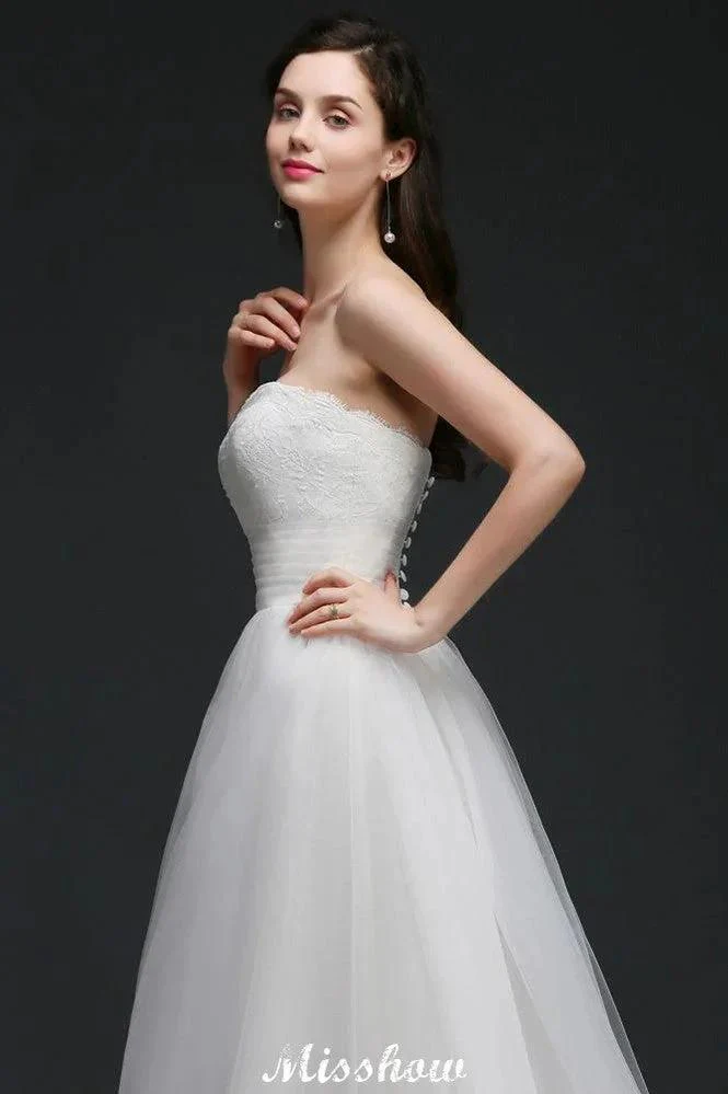 Lace White A-line Strapless Tulle Wedding Dress - Image 8