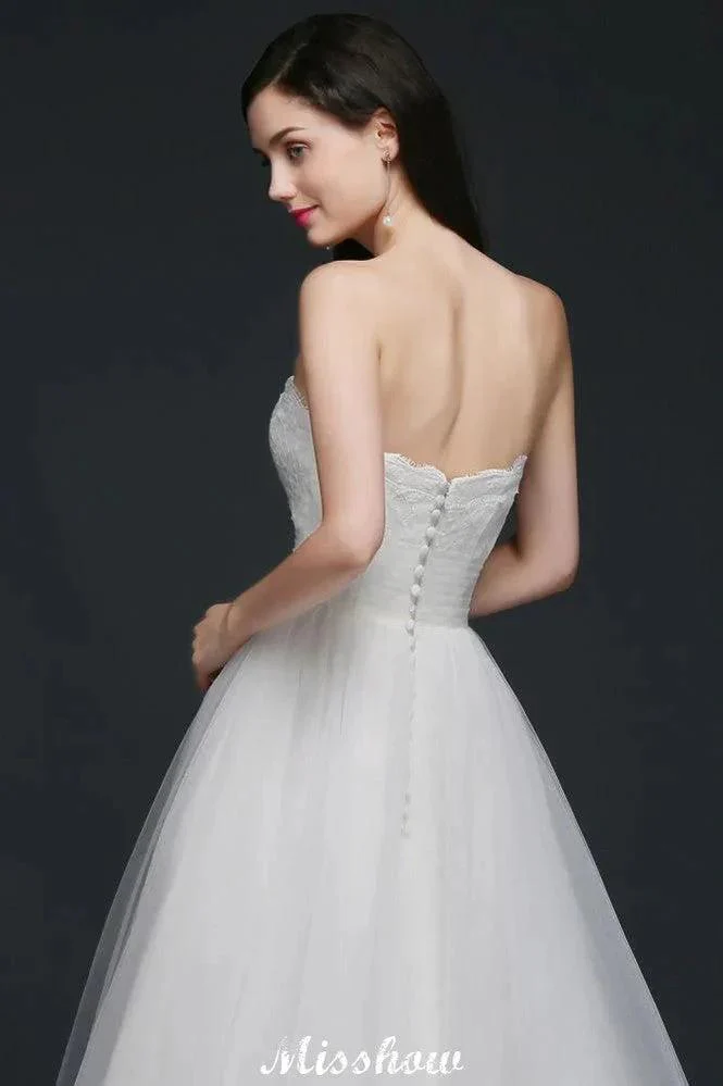 Lace White A-line Strapless Tulle Wedding Dress - Image 9