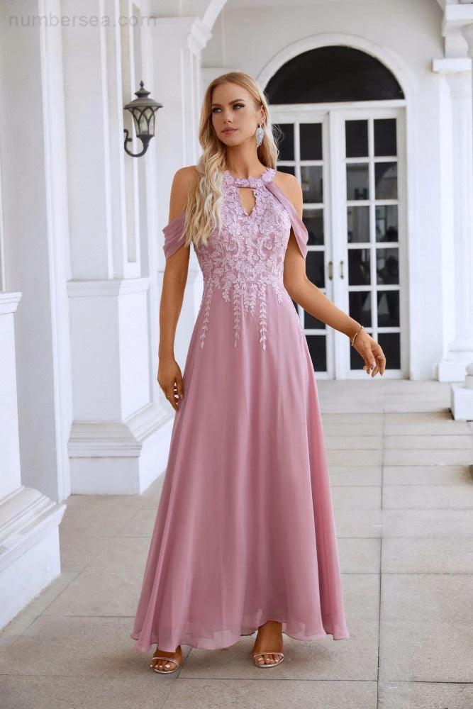 Ladies Chiffon Embroidery Flying Sleeves Mopping Long Bridesmaid Evening Dress Prom Wedding Party Evening Dress 28119 - Image 3