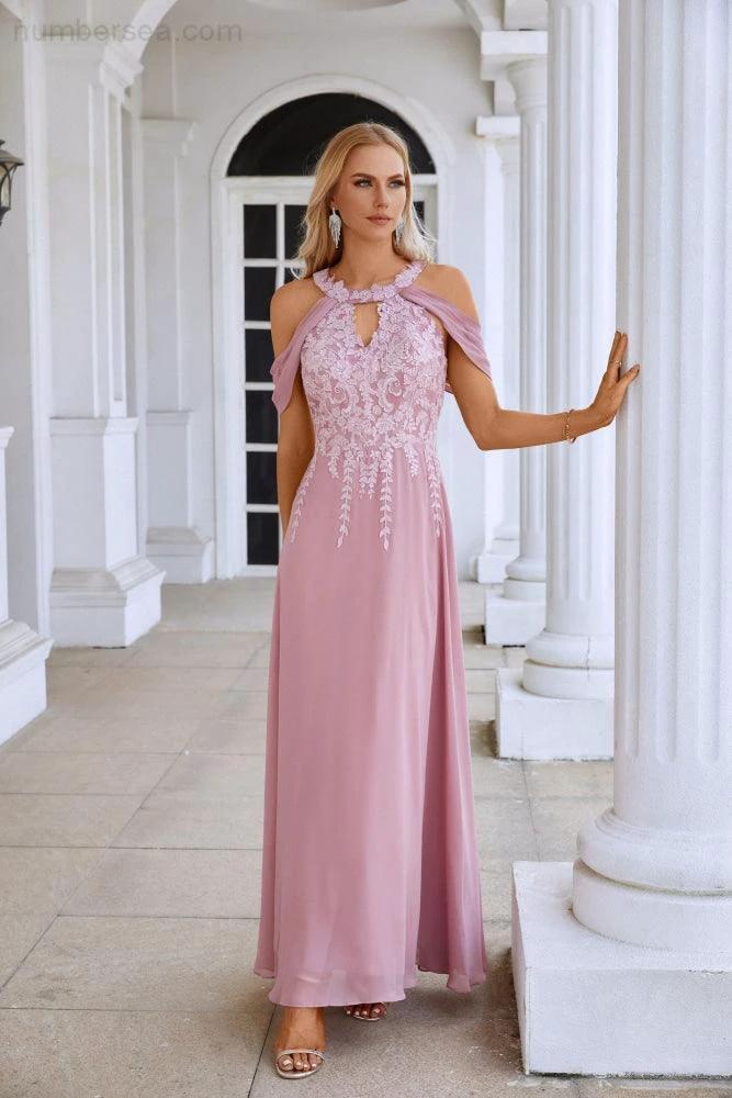 Ladies Chiffon Embroidery Flying Sleeves Mopping Long Bridesmaid Evening Dress Prom Wedding Party Evening Dress 28119 - Image 4