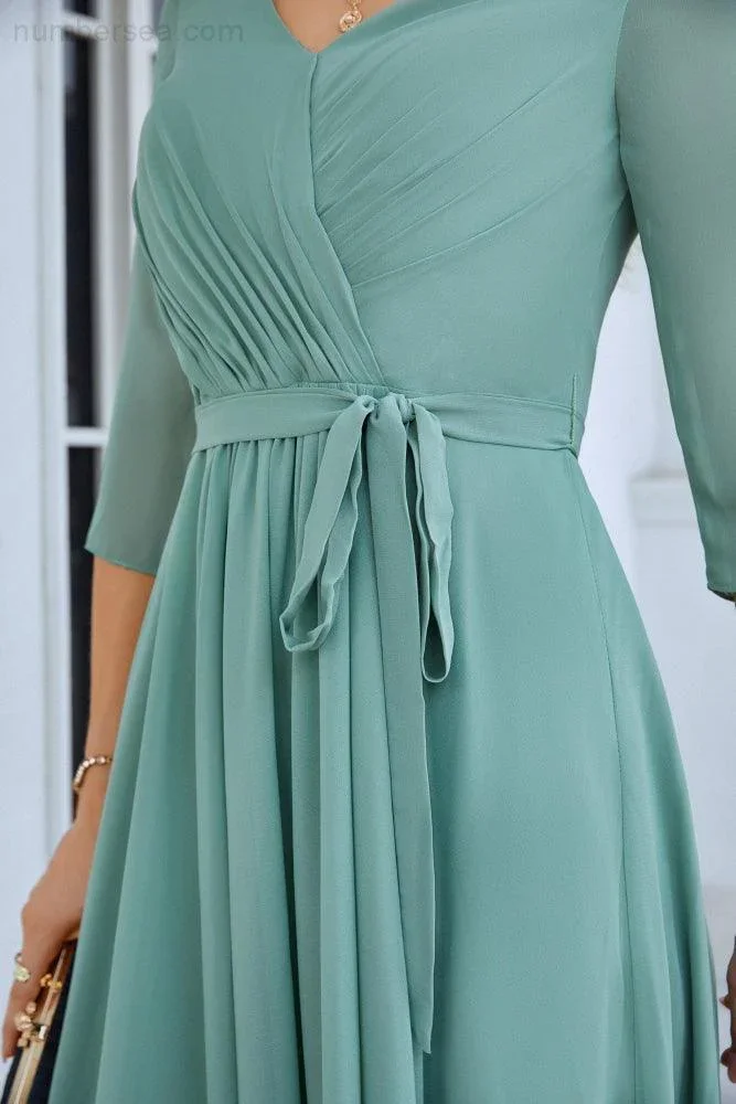 Ladies Chiffon Long Sleeve V Neck Floor Length Bridesmaid Evening Dress Wedding Party Beach Evening Dress 28095 - Image 5