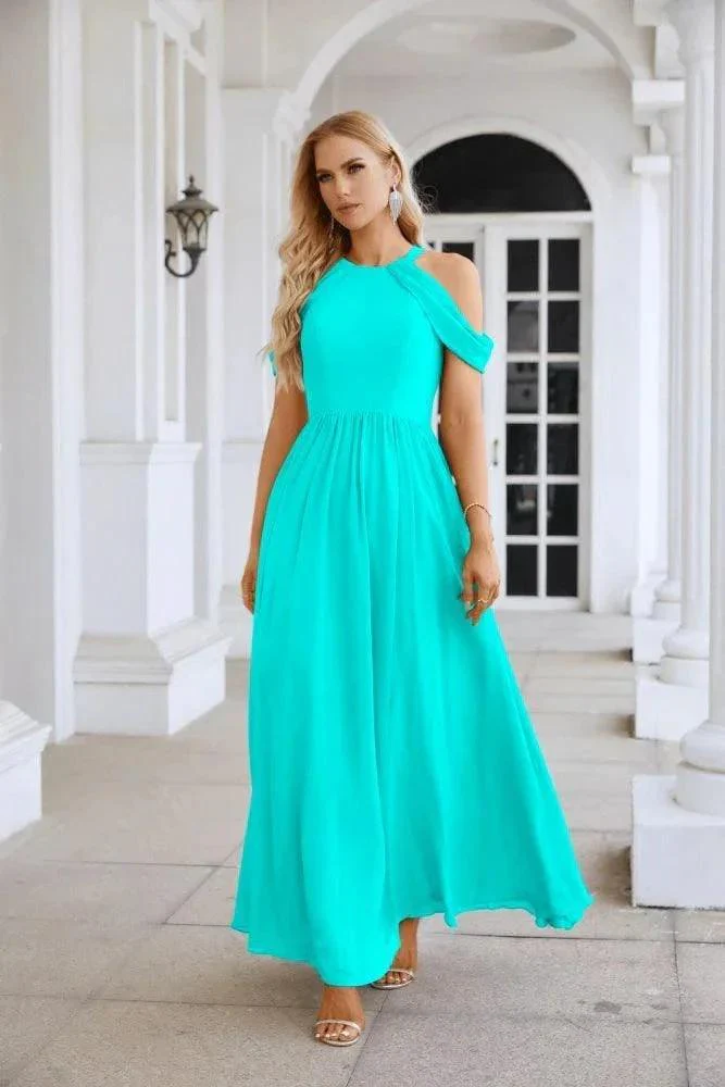 Ladies Chiffon Off Shoulder Swing Sleeve Front Slit Bridesmaid Evening Dress Wedding Party Evening Dress 28117 - Image 101