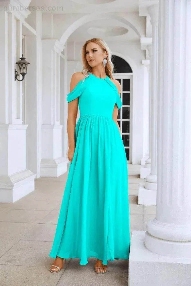 Ladies Chiffon Off Shoulder Swing Sleeve Front Slit Bridesmaid Evening Dress Wedding Party Evening Dress 28117 - Image 103