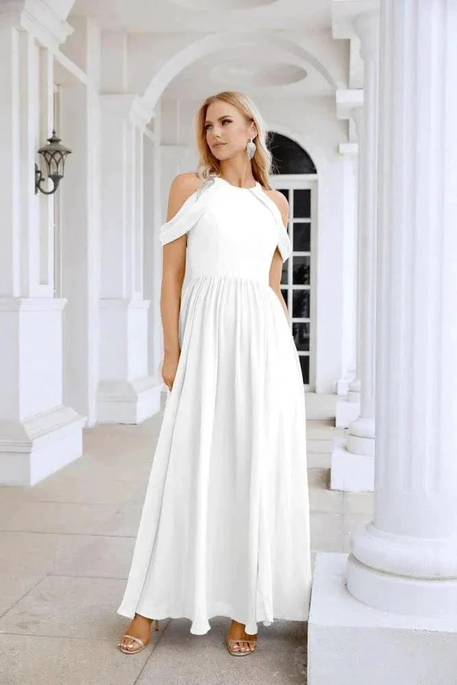 Ladies Chiffon Off Shoulder Swing Sleeve Front Slit Bridesmaid Evening Dress Wedding Party Evening Dress 28117 - Image 105