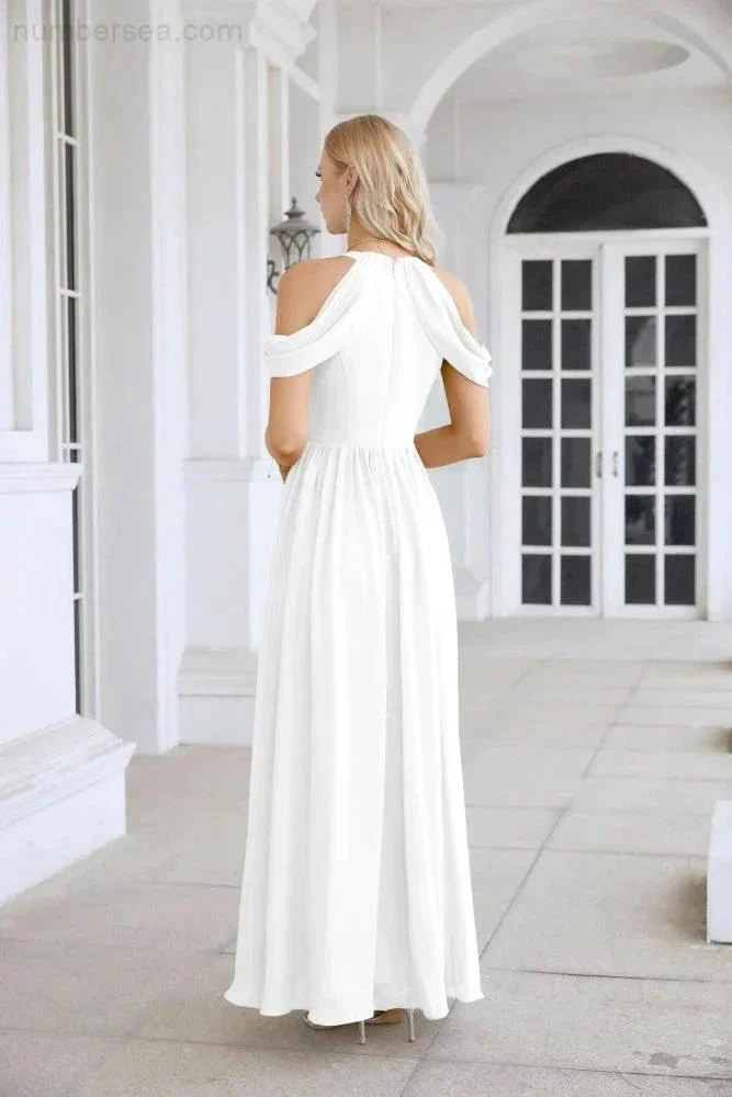 Ladies Chiffon Off Shoulder Swing Sleeve Front Slit Bridesmaid Evening Dress Wedding Party Evening Dress 28117 - Image 106