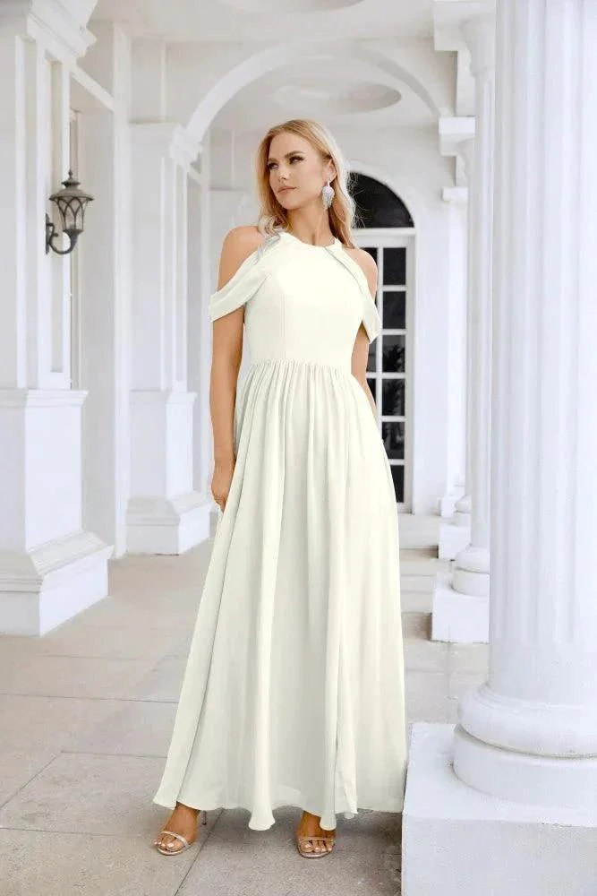 Ladies Chiffon Off Shoulder Swing Sleeve Front Slit Bridesmaid Evening Dress Wedding Party Evening Dress 28117 - Image 109